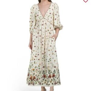 Max Studio Cream V-Neck Sundress with Bishop Sleeves